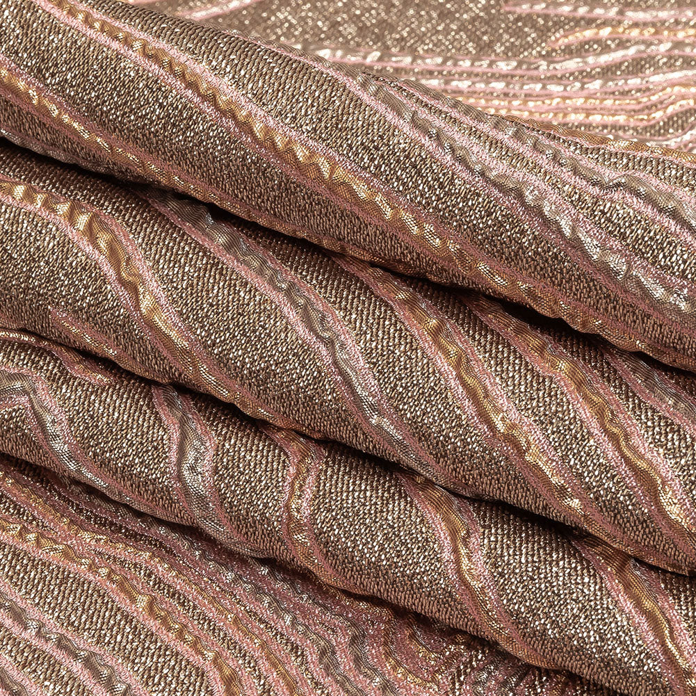 Metallic Gold, Silver and Pink Contour Lines Luxury Brocade Folded