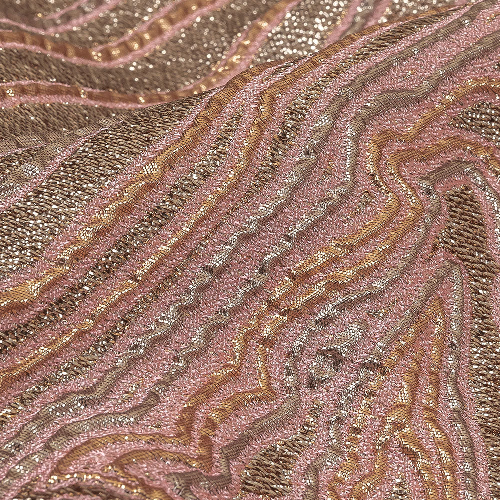Metallic Gold, Silver and Pink Contour Lines Luxury Brocade Detail