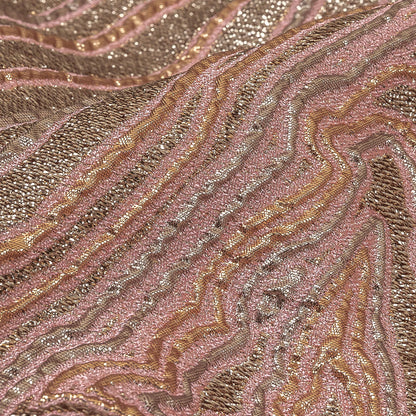 Metallic Gold, Silver and Pink Contour Lines Luxury Brocade Detail