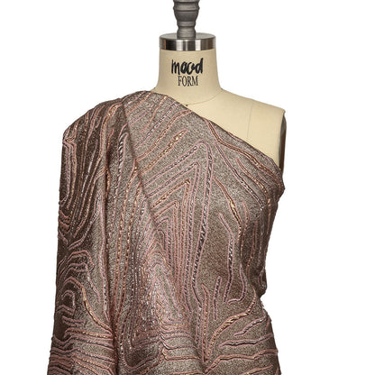 Metallic Gold, Silver and Pink Contour Lines Luxury Brocade Drape