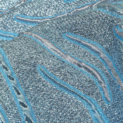 Metallic Silver and Sky Blue Contour Lines Luxury Brocade Detail