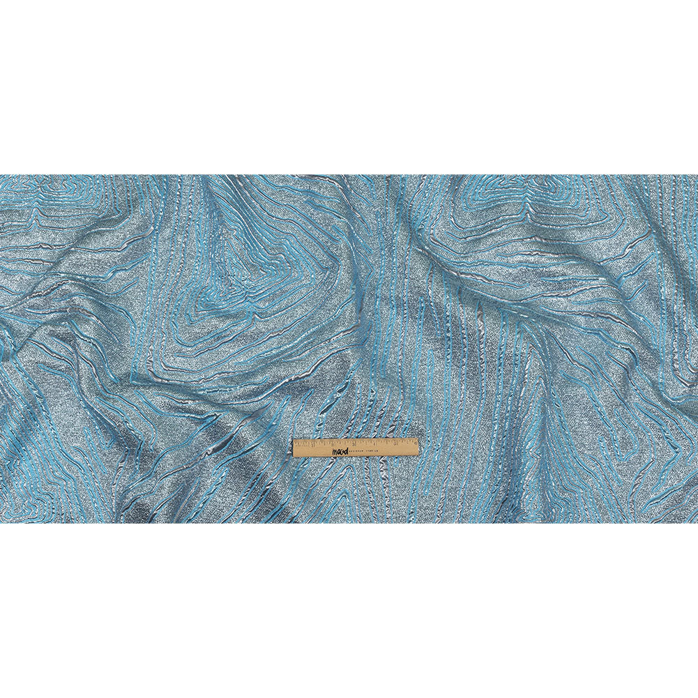 Metallic Silver and Sky Blue Contour Lines Luxury Brocade Full