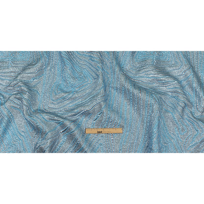 Metallic Silver and Sky Blue Contour Lines Luxury Brocade Full