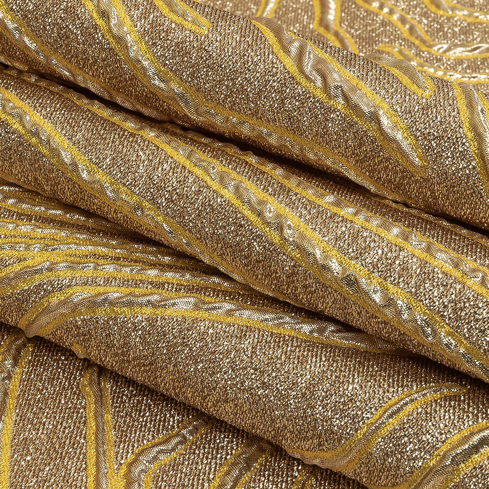 Metallic Gold and Mustard Contour Lines Luxury Brocade Folded