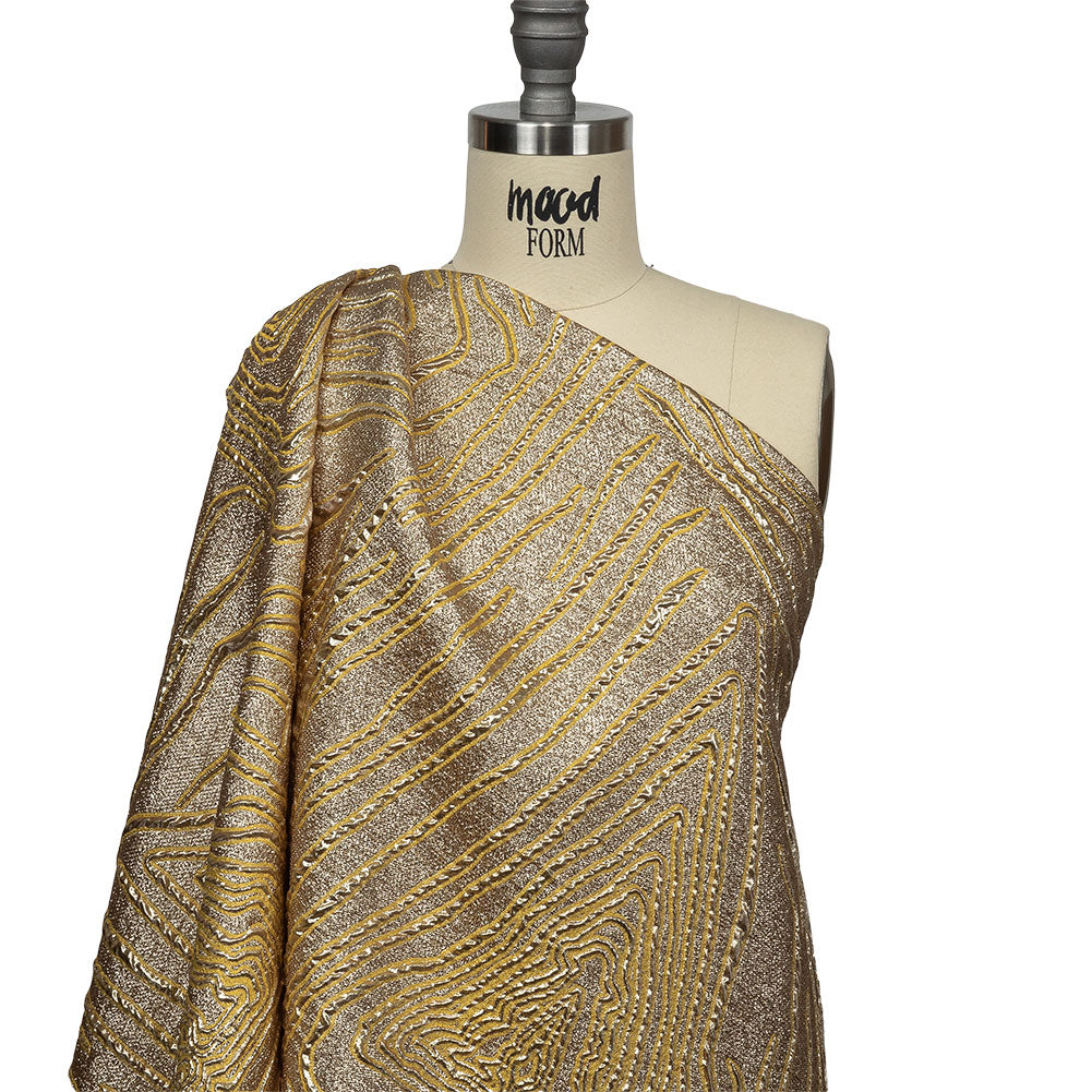 Metallic Gold and Mustard Contour Lines Luxury Brocade Drape