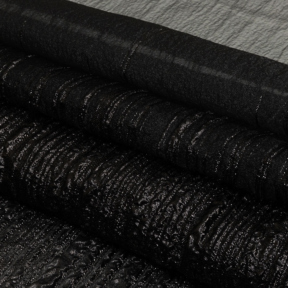 Metallic Black Lines Luxury Organza Brocade Folded
