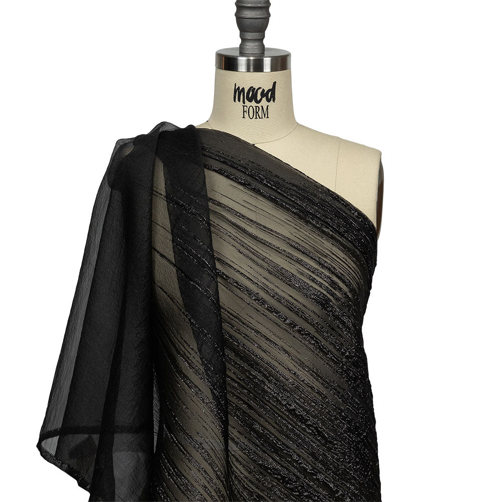 Metallic Black Lines Luxury Organza Brocade Drape