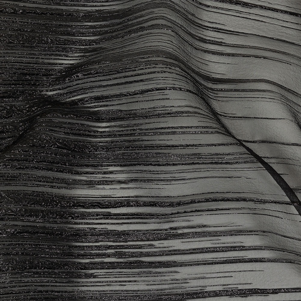 Metallic Black Lines Luxury Organza Brocade