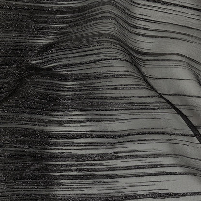 Metallic Black Lines Luxury Organza Brocade