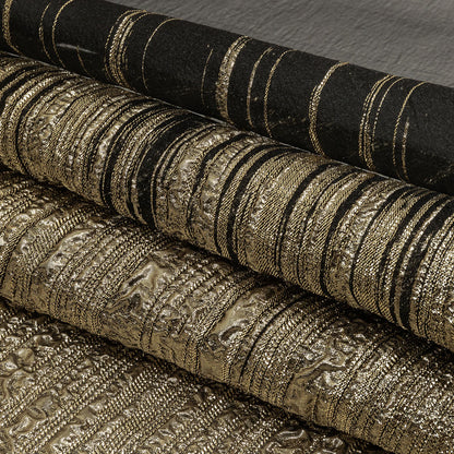 Metallic Gold and Black Lines Luxury Organza Brocade Folded