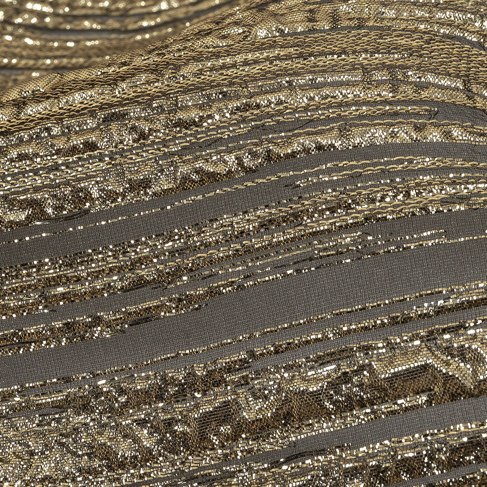 Metallic Gold and Black Lines Luxury Organza Brocade Detail