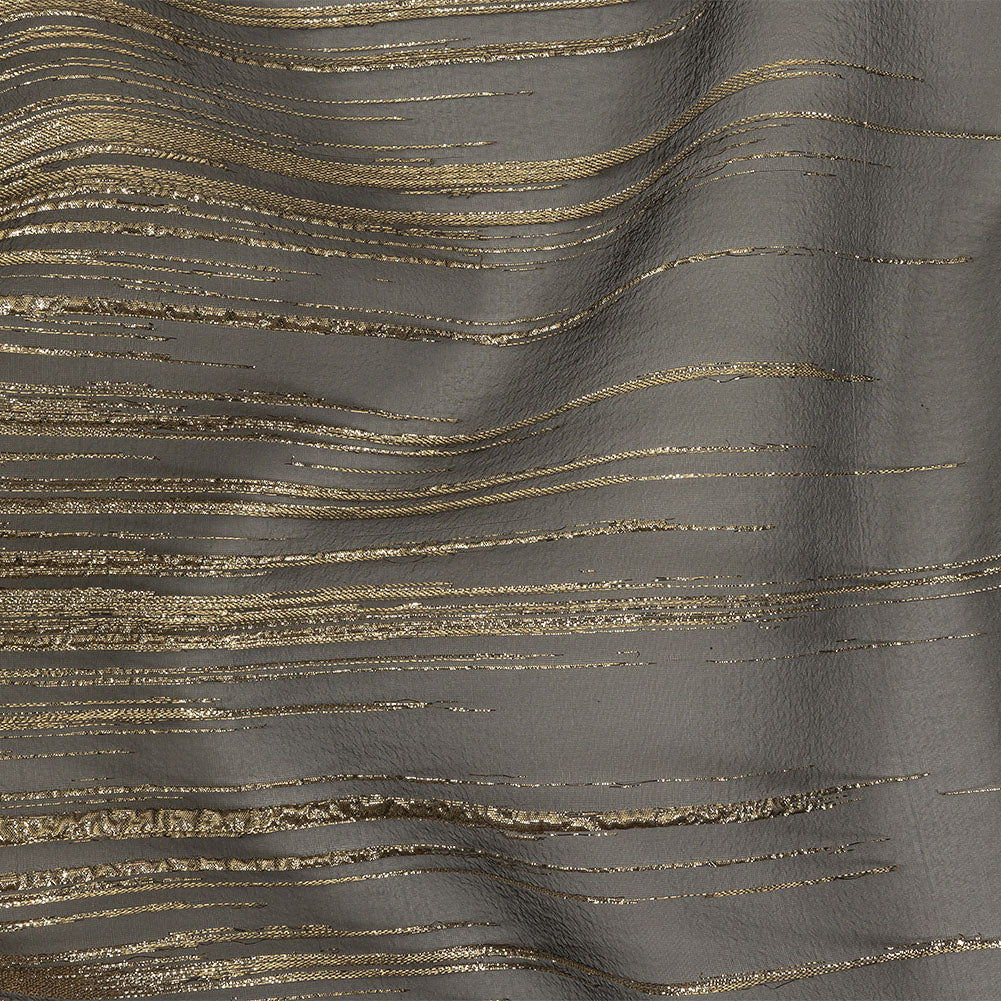 Metallic Gold and Black Lines Luxury Organza Brocade