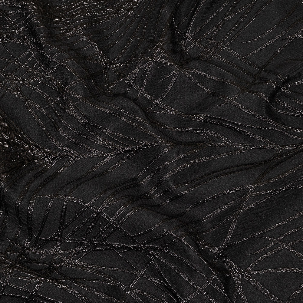 Metallic Black Feathers Luxury Brocade