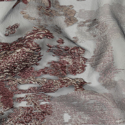 Metallic Silver and Plum Ornate Abstraction Luxury Burnout Organza Brocade