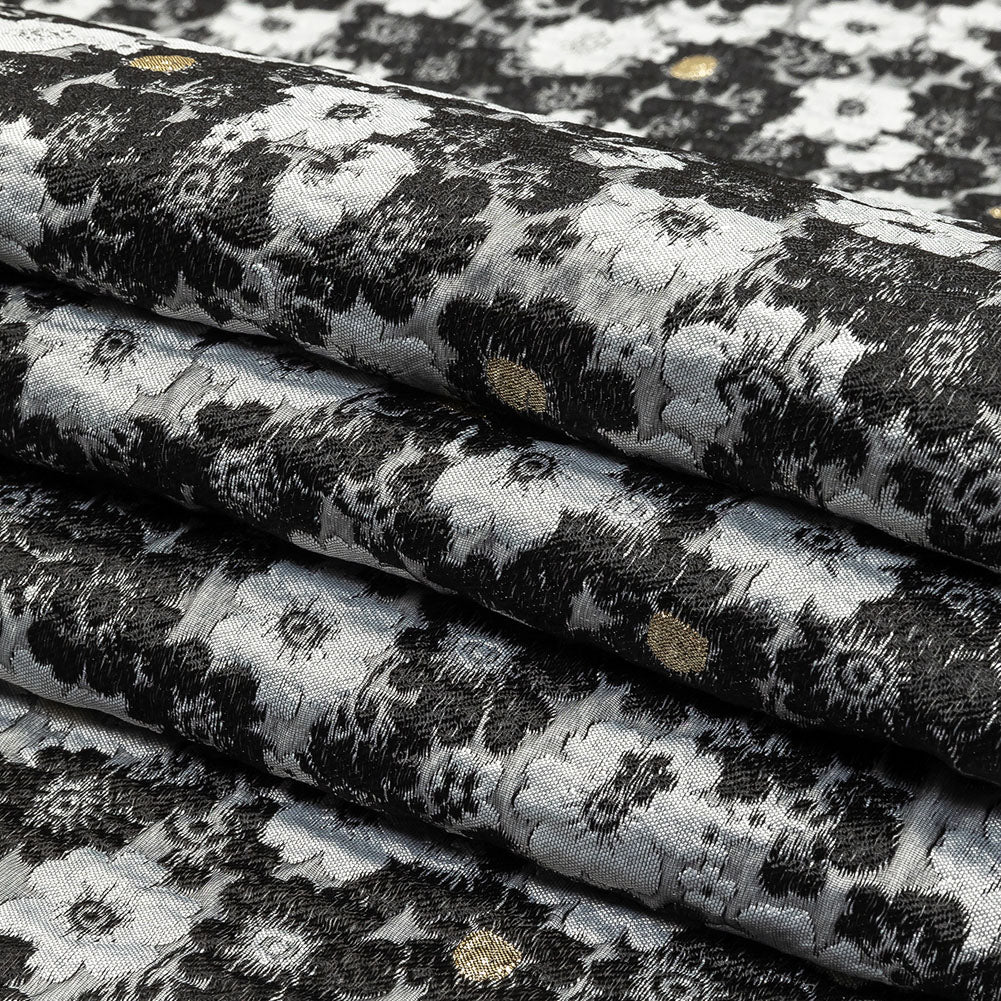 Black, Gray and Metallic Gold Floral Luxury Brocade Folded