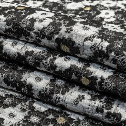 Black, Gray and Metallic Gold Floral Luxury Brocade Folded