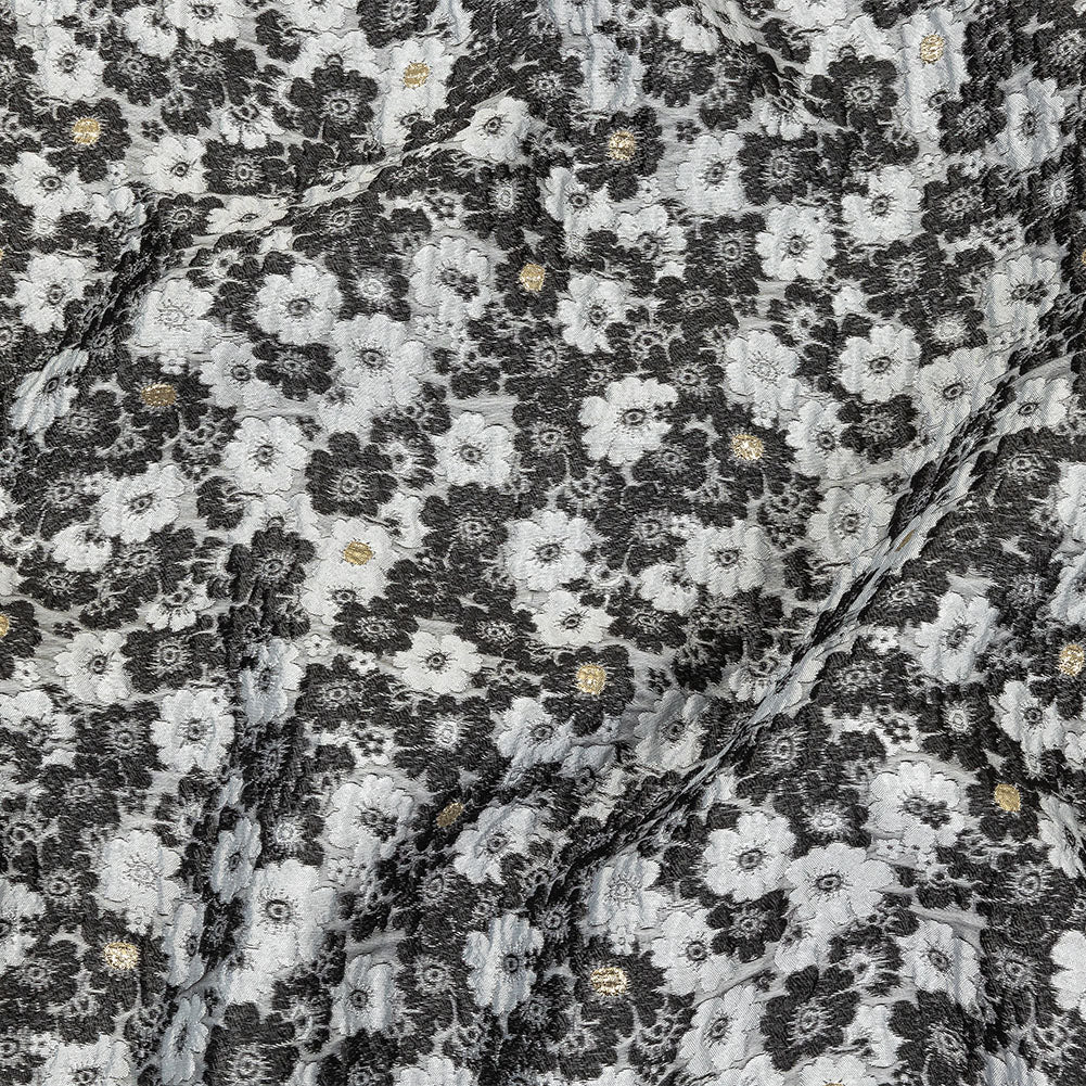 Black, Gray and Metallic Gold Floral Luxury Brocade