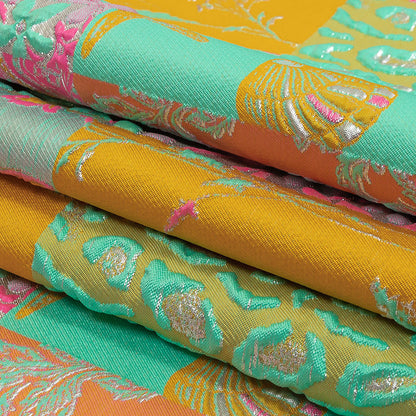 Aqua, Pink and Saffron Patchwork Metallic Luxury Brocade Folded