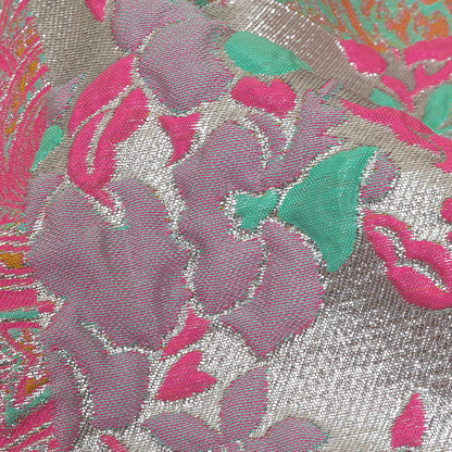 Aqua, Pink and Saffron Patchwork Metallic Luxury Brocade Detail