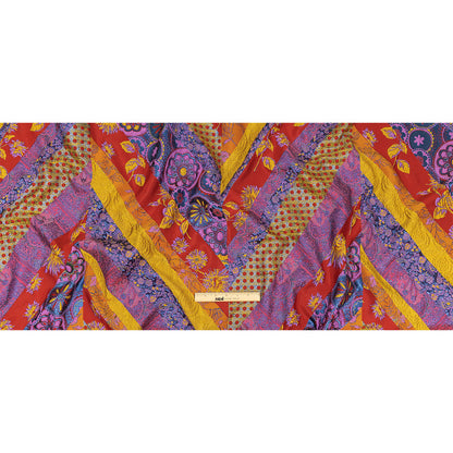 Metallic Red, Royal and Goldenrod Patchwork Diagonal Stripes Luxury Brocade Full