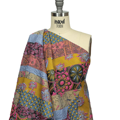 Metallic Pink, Yellow and Sky Patchwork Diagonal Stripes Luxury Brocade Drape