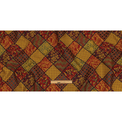 Red, Saffron and Metallic Navy Patchwork Squares Luxury Brocade Full