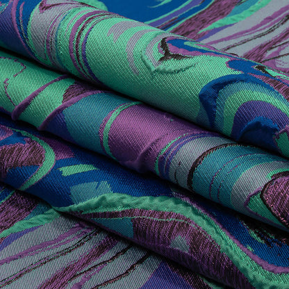 Lilac, Seafoam and Blue Marbled Metallic Luxury Brocade Folded