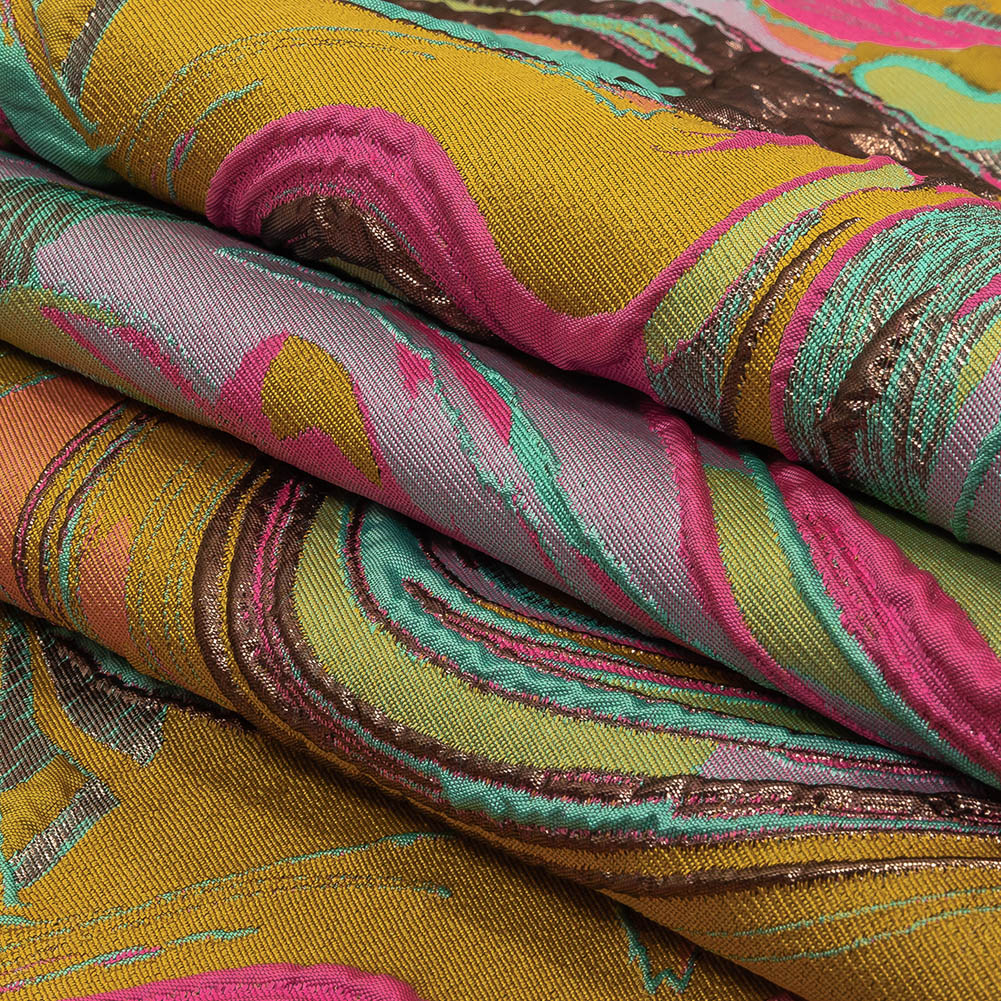 Rose Gold, Coral and Seafoam Marbled Metallic Luxury Brocade Folded