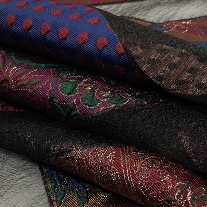 Metallic Royal, Evergreen and Red Patchwork Chevrons Luxury Organza Brocade Folded