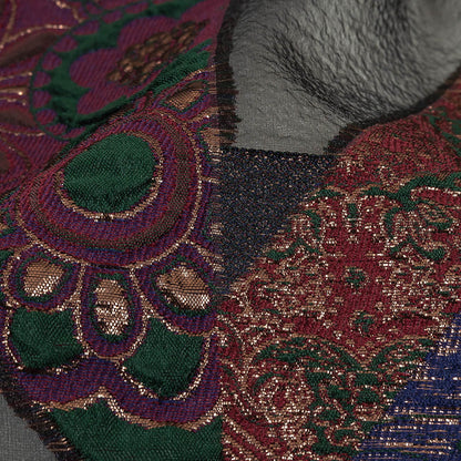 Metallic Royal, Evergreen and Red Patchwork Chevrons Luxury Organza Brocade Detail