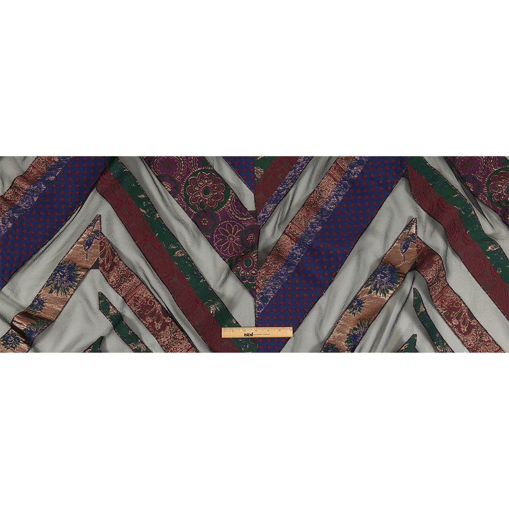 Metallic Royal, Evergreen and Red Patchwork Chevrons Luxury Organza Brocade Full