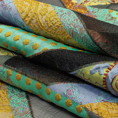 Metallic Seafoam, Mustard, and Ruby Patchwork Chevrons Luxury Organza Brocade Folded