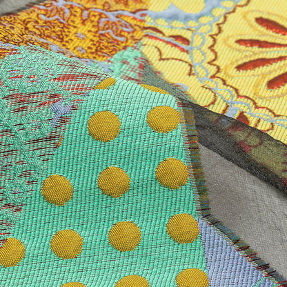 Metallic Seafoam, Mustard, and Ruby Patchwork Chevrons Luxury Organza Brocade Detail