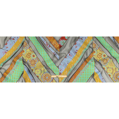 Metallic Seafoam, Mustard, and Ruby Patchwork Chevrons Luxury Organza Brocade Full