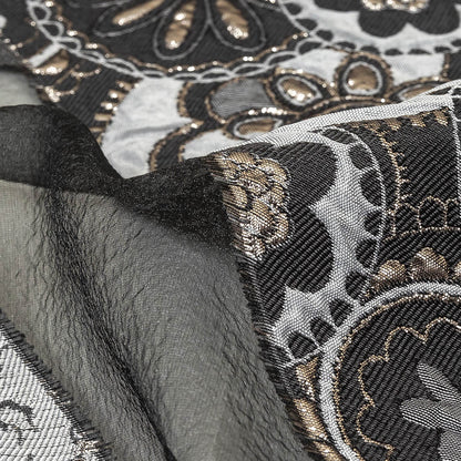 Metallic Silver, Black and Gray Patchwork Chevrons Luxury Organza Brocade Detail