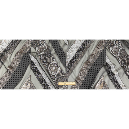 Metallic Silver, Black and Gray Patchwork Chevrons Luxury Organza Brocade Full