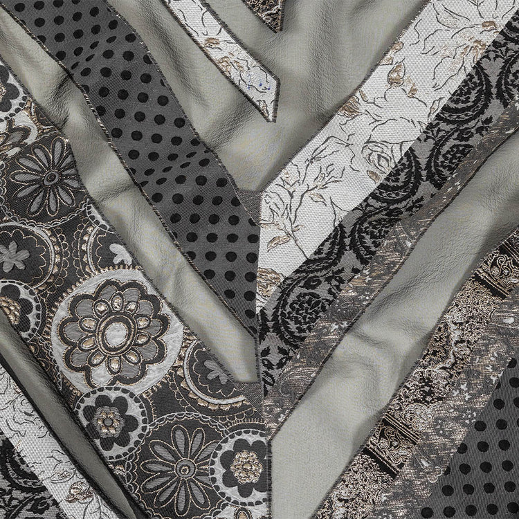 template--25130090922057__main-Metallic Silver, Black and Gray Patchwork Chevrons Luxury Organza Brocade