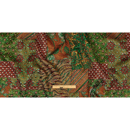 Metallic Red, Green and Yellow Gold Ornate Patchwork Luxury Brocade Full