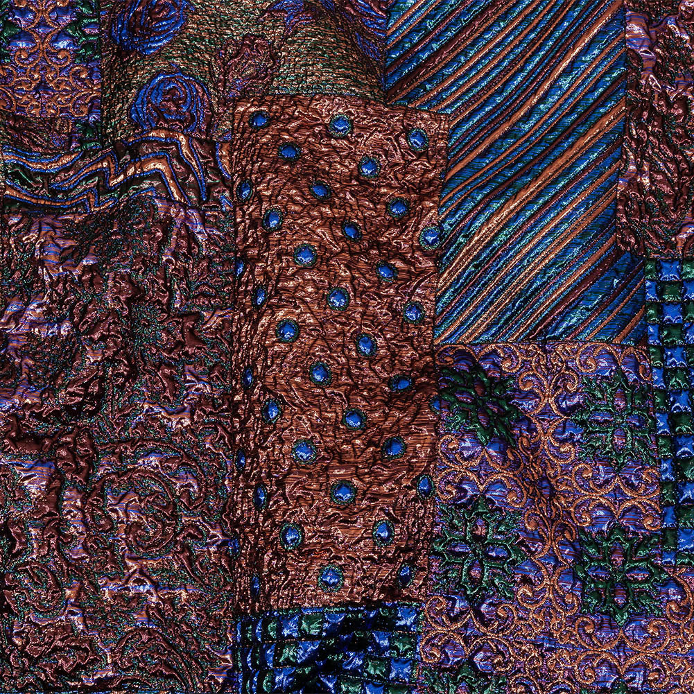 Metallic Rose Gold, Forest and Royal Blue Ornate Patchwork Luxury Brocade