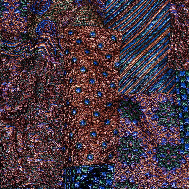 Metallic Rose Gold, Forest and Royal Blue Ornate Patchwork Luxury Brocade