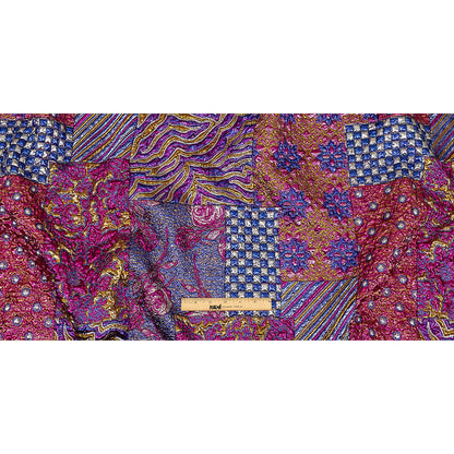 Metallic Blue, Pink and Yellow Gold Ornate Patchwork Luxury Brocade Full