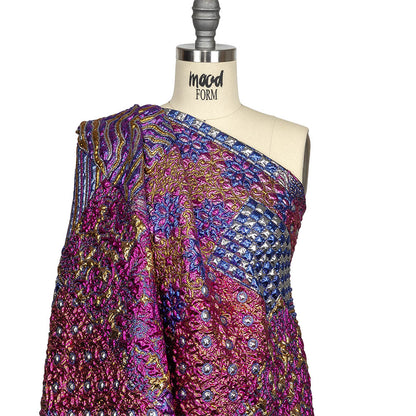 Metallic Blue, Pink and Yellow Gold Ornate Patchwork Luxury Brocade Drape