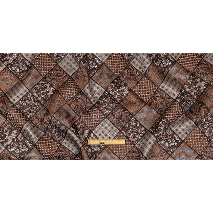 Metallic Silver, Copper and Maroon Patchwork Squares Luxury Brocade Full