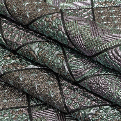 Metallic Baby Blue, Rose Gold and Lilac Patchwork Squares Luxury Brocade Folded