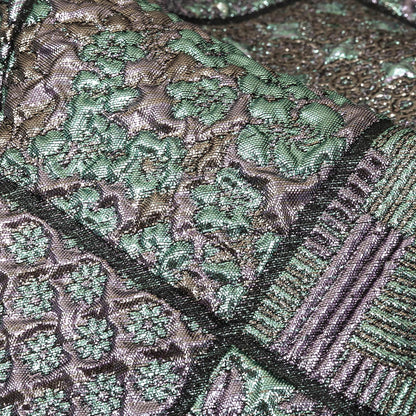Metallic Baby Blue, Rose Gold and Lilac Patchwork Squares Luxury Brocade Detail