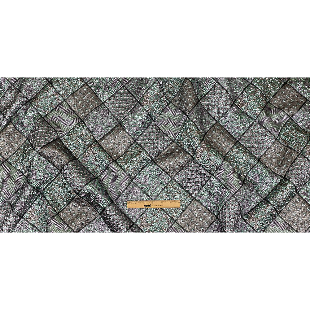 Metallic Baby Blue, Rose Gold and Lilac Patchwork Squares Luxury Brocade Full