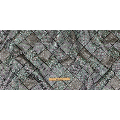 Metallic Baby Blue, Rose Gold and Lilac Patchwork Squares Luxury Brocade Full