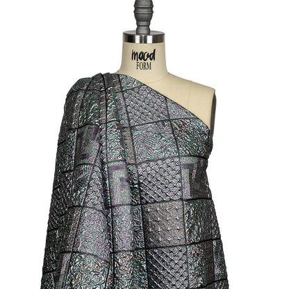 Metallic Baby Blue, Rose Gold and Lilac Patchwork Squares Luxury Brocade Drape