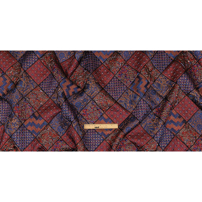 Metallic Royal Blue, Ruby and Bronze Patchwork Squares Luxury Brocade Full