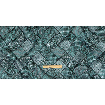 Metallic Turquoise, Powder Blue and Evergreen Patchwork Squares Luxury Brocade Full